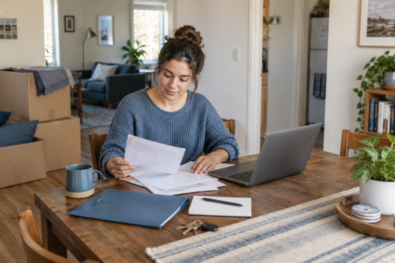 Renter reviewing credit information before completing an apartment application