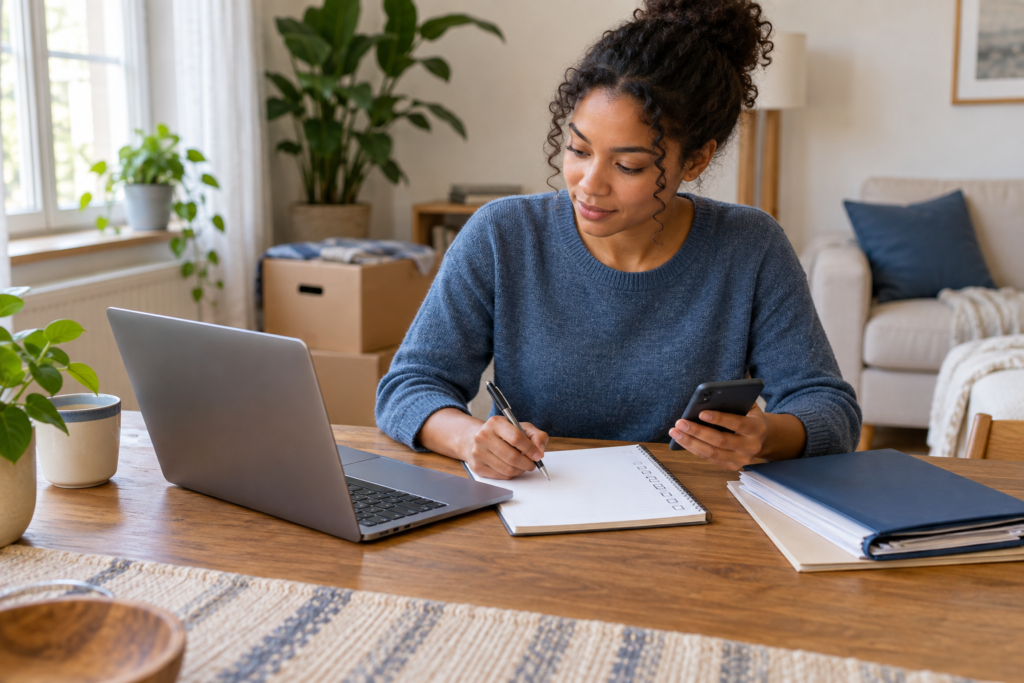 Renter reviewing a checklist while preparing to search for a room